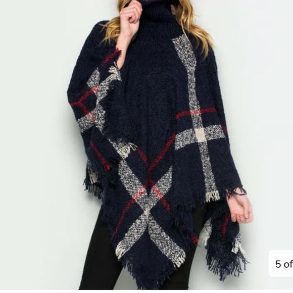 24 Boho Plaid Oversized Poncho - Picture 5 of 8